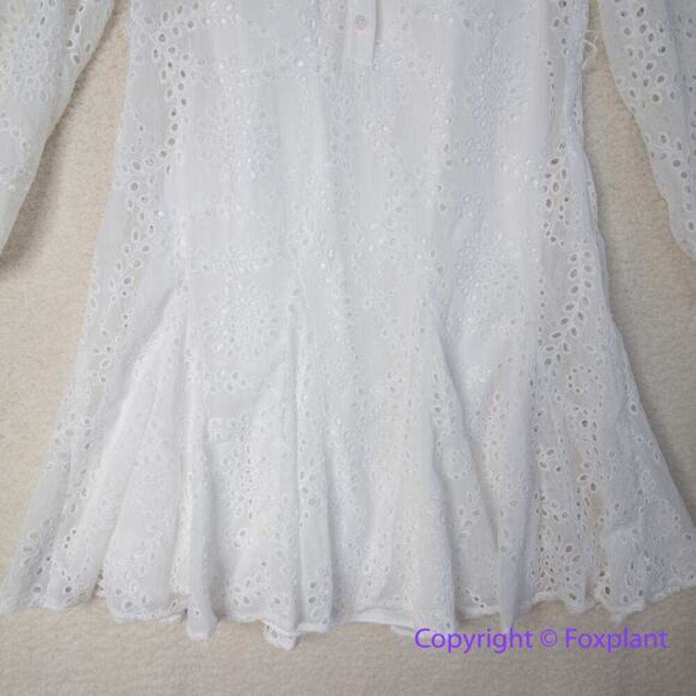 New! White House Black Market Long Sleeve Eyelet Shirt Dress mini ecru, size 6 - Picture 9 of 13